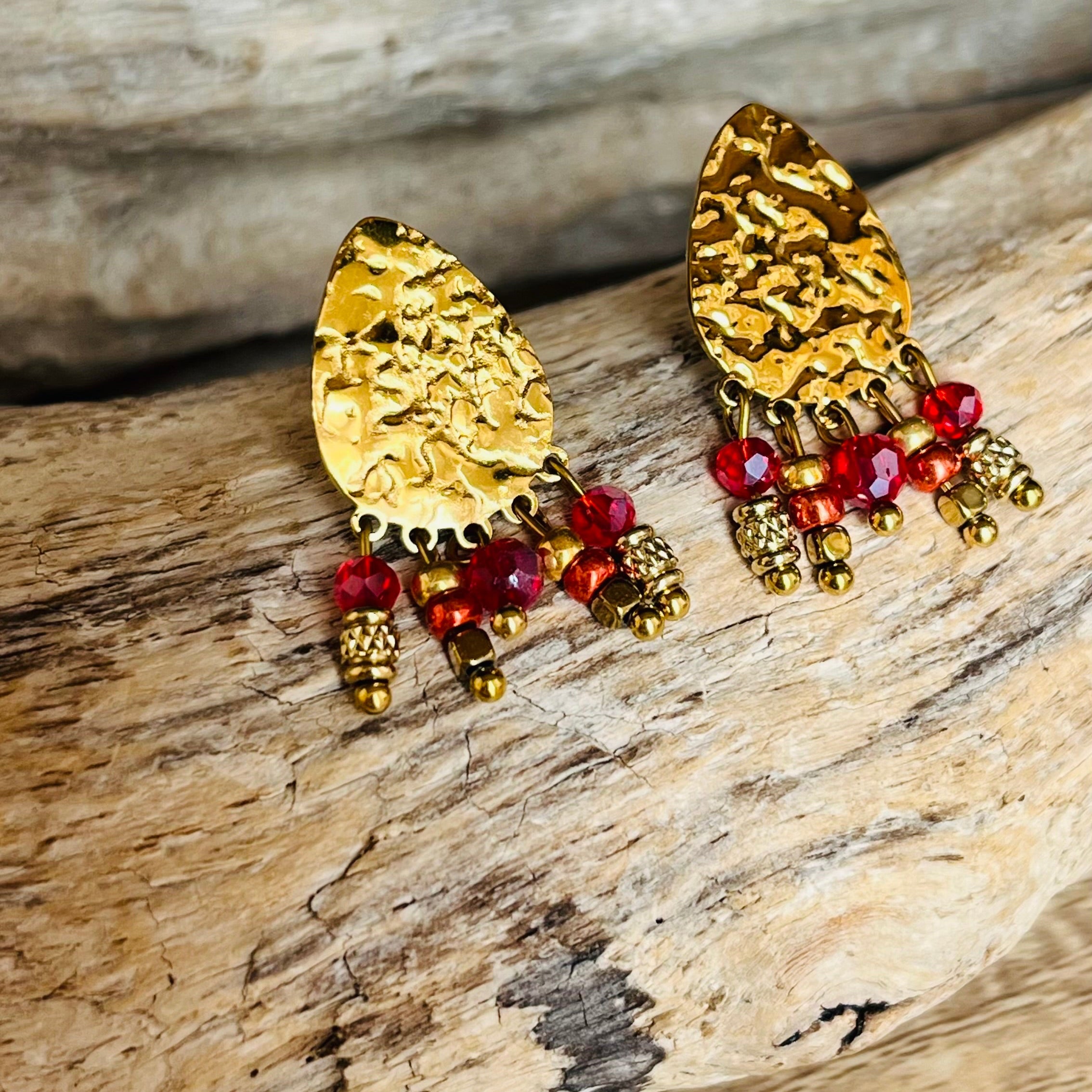 Boucles d'oreille "Trinité" rouge